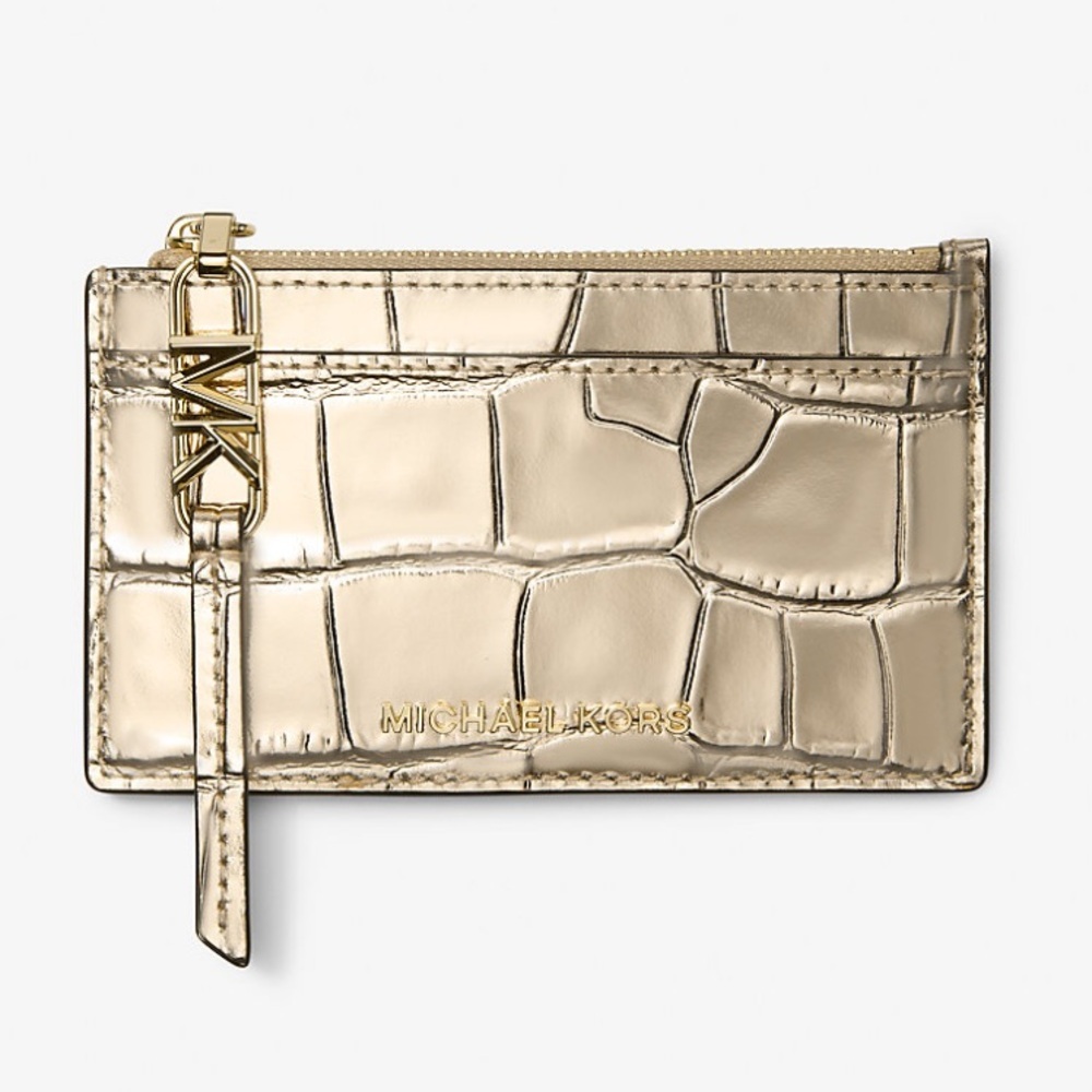 Michael Kors Empire Sm Metallic Crocodile Embossed Leather Card Case
Pale Gold